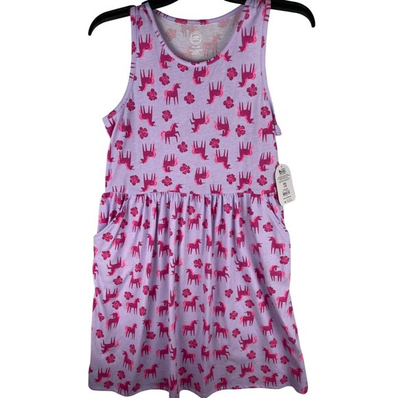 Wonder Nation Girls XXL 18 Tank Dress Unicorn & Floral Print Sleeveless Lavender - Picture 1 of 9